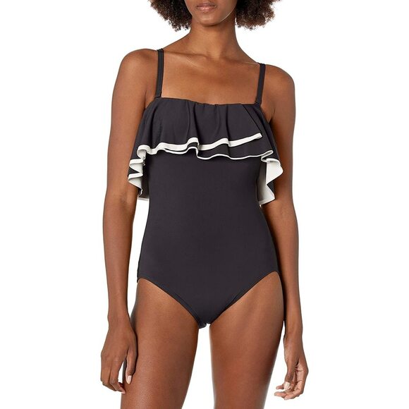 Coco Reef Womens Contours Ruffled Strapless One Piece Swimsuit,Black,34 D - Picture 3 of 4